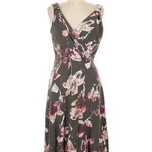 Ann Taylor Floral Wrap-Front Maxi Dress in Charcoal, Rose, and Cream